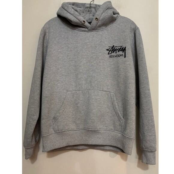 Stussy International Hoodie Grey Sweatshirt Streetwear Skate Mens Medium - Picture 1 of 7